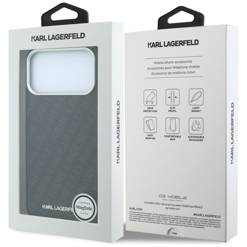Custodia MagSafe per Apple iPhone 18 Pro / 17 Pro, Karl Lagerfeld, Logo in Metallo Granulato, Nera