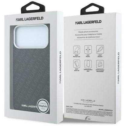 Custodia MagSafe per Apple iPhone 18 Pro / 17 Pro, Karl Lagerfeld, Logo in Metallo Granulato, Nera