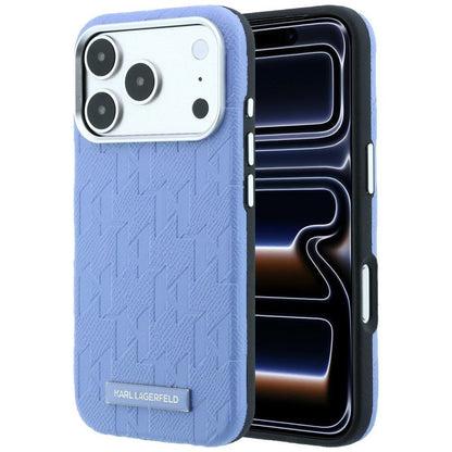 Custodia MagSafe per Apple iPhone 18 Pro / 17 Pro, Karl Lagerfeld, Logo in resina monocromatica granulata, Blu