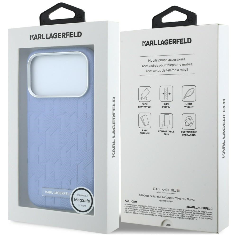 Custodia MagSafe per Apple iPhone 18 Pro / 17 Pro, Karl Lagerfeld, Logo in resina monocromatica granulata, Blu