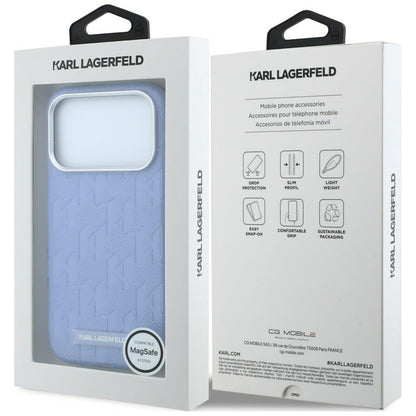 Custodia MagSafe per Apple iPhone 18 Pro / 17 Pro, Karl Lagerfeld, Logo in resina monocromatica granulata, Blu
