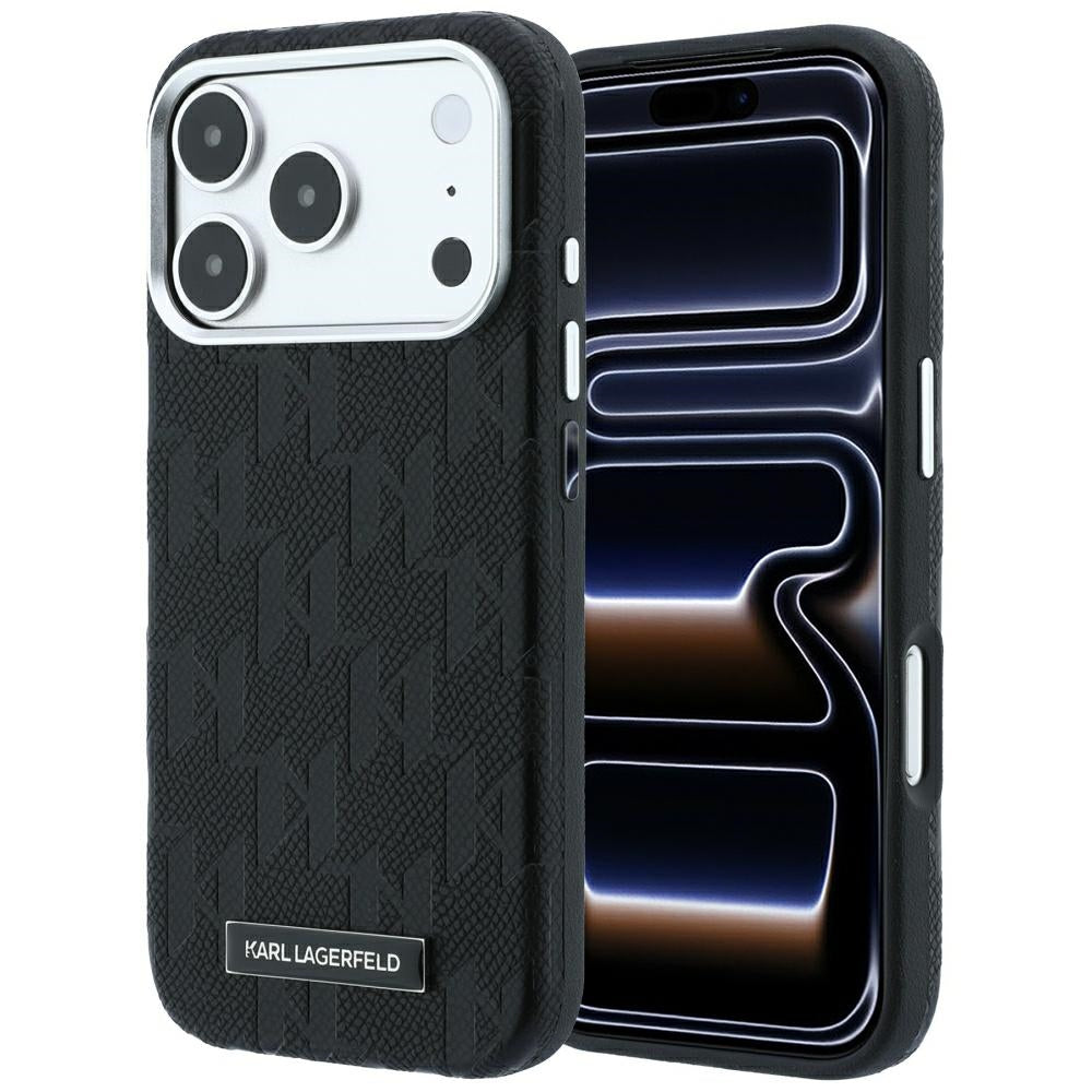 Custodia MagSafe per Apple iPhone 18 Pro / 17 Pro, Karl Lagerfeld, Logo in resina monocromatica granulata, Nera
