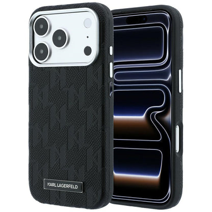 Custodia MagSafe per Apple iPhone 18 Pro / 17 Pro, Karl Lagerfeld, Logo in resina monocromatica granulata, Nera
