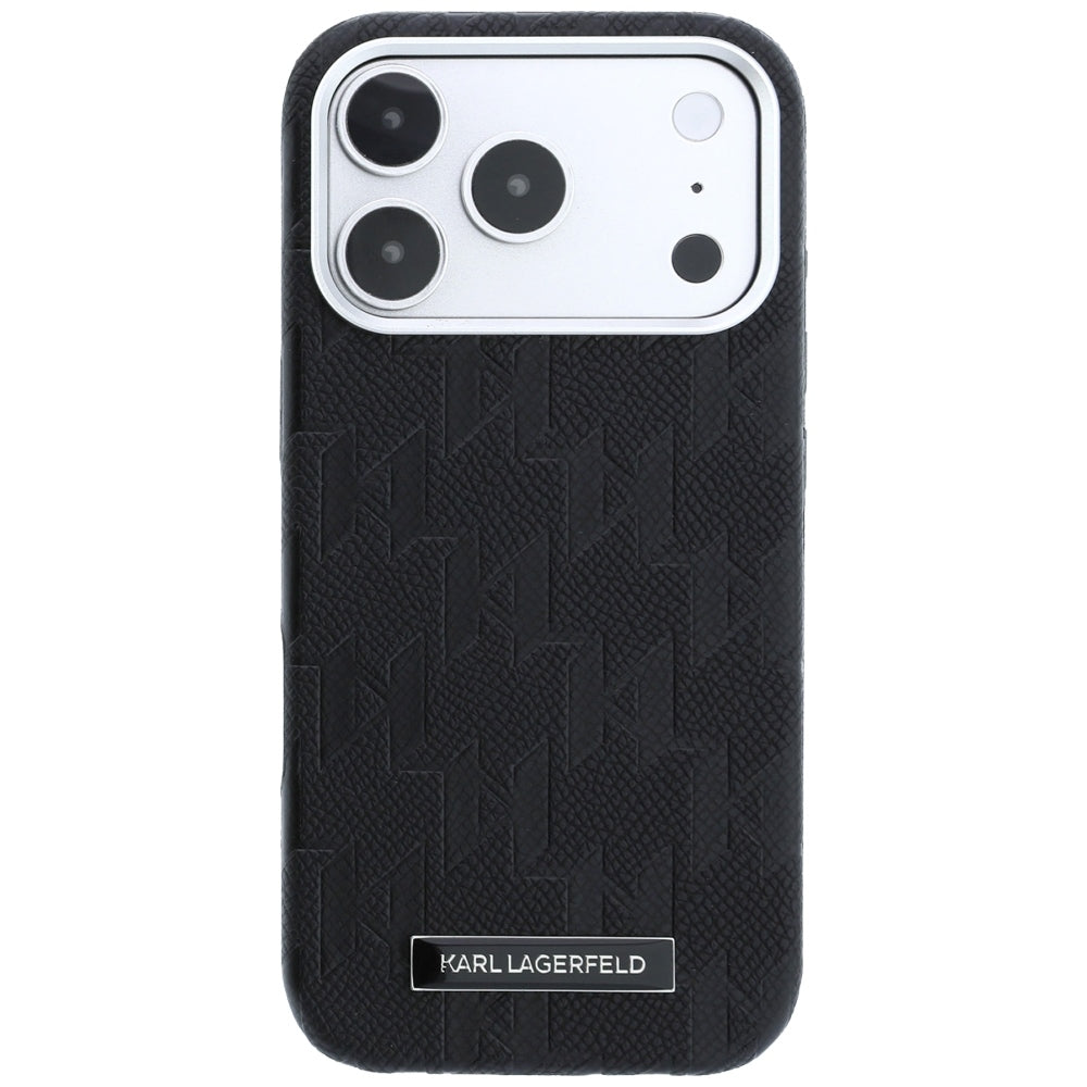 Custodia MagSafe per Apple iPhone 18 Pro / 17 Pro, Karl Lagerfeld, Logo in resina monocromatica granulata, Nera