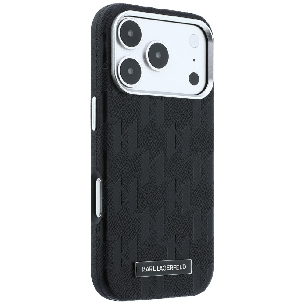 Custodia MagSafe per Apple iPhone 18 Pro / 17 Pro, Karl Lagerfeld, Logo in resina monocromatica granulata, Nera