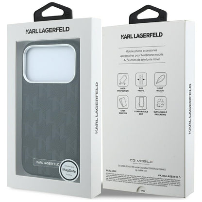 Custodia MagSafe per Apple iPhone 18 Pro / 17 Pro, Karl Lagerfeld, Logo in resina monocromatica granulata, Nera