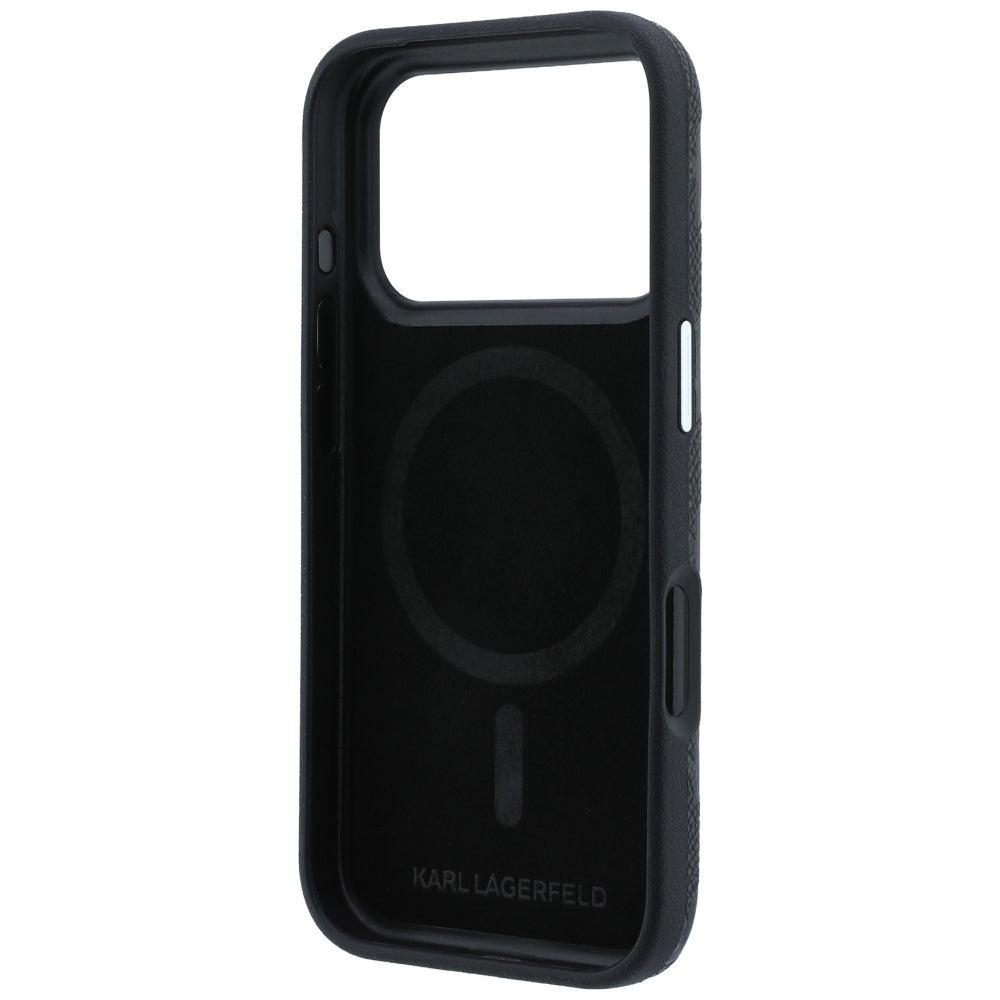 Custodia MagSafe per Apple iPhone 18 Pro / 17 Pro, Karl Lagerfeld, Logo in resina monocromatica granulata, Nera