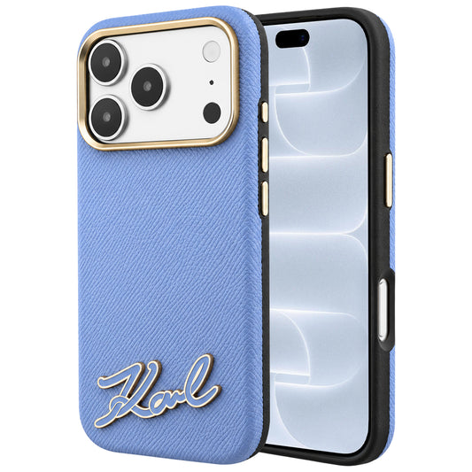 Custodia MagSafe per Apple iPhone 18 Pro / 17 Pro, Karl Lagerfeld, Logo in Resina Granulata, Blu