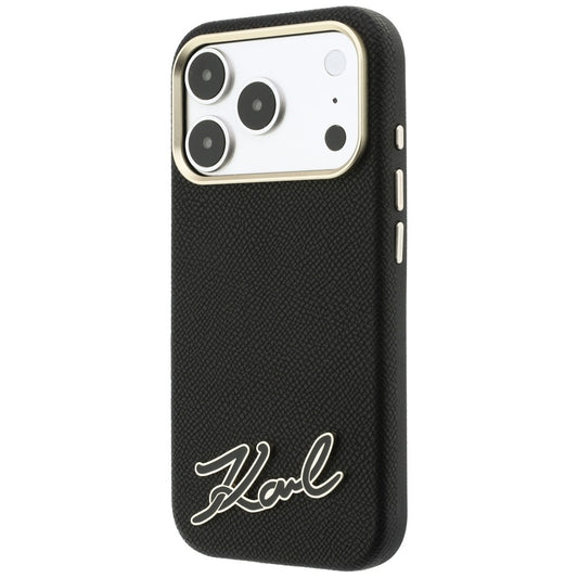 Custodia MagSafe per Apple iPhone 18 Pro / 17 Pro, Karl Lagerfeld, Logo in Resina Granulata, Nera