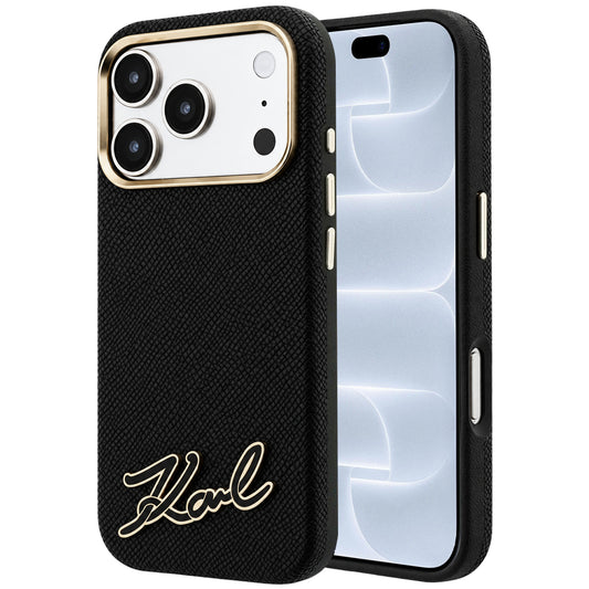 Custodia MagSafe per Apple iPhone 18 Pro / 17 Pro, Karl Lagerfeld, Logo in Resina Granulata, Nera