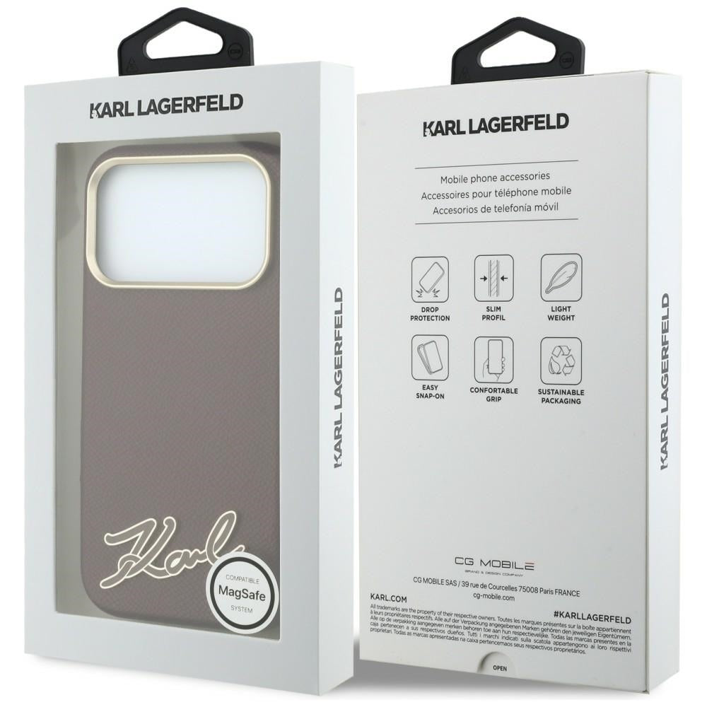 Custodia MagSafe per Apple iPhone 18 Pro / 17 Pro, Karl Lagerfeld, Logo in Resina Granulata, Vinaccia