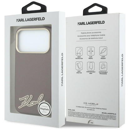 Custodia MagSafe per Apple iPhone 18 Pro / 17 Pro, Karl Lagerfeld, Logo in Resina Granulata, Vinaccia
