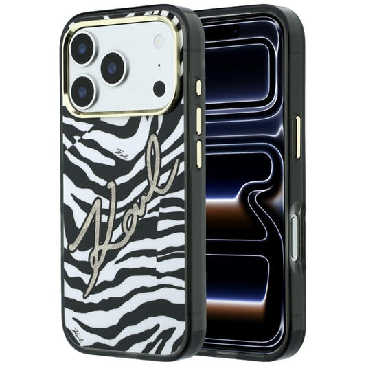 Custodia MagSafe per Apple iPhone 18 Pro / 17 Pro, Karl Lagerfeld, HC IML Signature Zebra Glitter Gold, Nera
