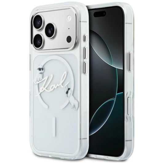 Custodia MagSafe per Apple iPhone 18 Pro / 17 Pro, Karl Lagerfeld, IML Choupette Karl Script Logo, Trasparente