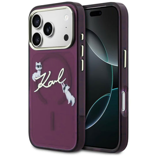 Custodia MagSafe per Apple iPhone 18 Pro / 17 Pro, Karl Lagerfeld, IML Choupette Karl Script Logo, Vinaccia