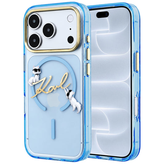 Custodia MagSafe per Apple iPhone 18 Pro / 17 Pro, Karl Lagerfeld, IML Choupette Karl Script Logo, Blu