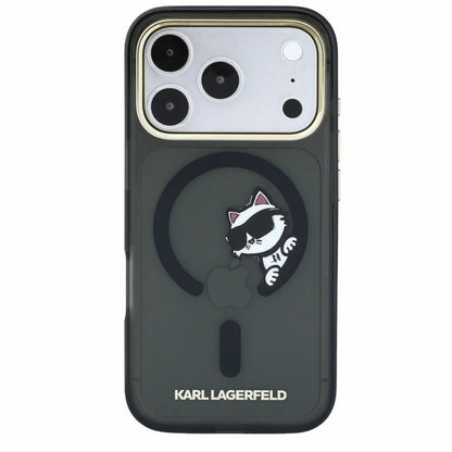 Custodia MagSafe per Apple iPhone 18 Pro / 17 Pro, Karl Lagerfeld, IML Peekaboo Print e Cornice Metallica, Nera