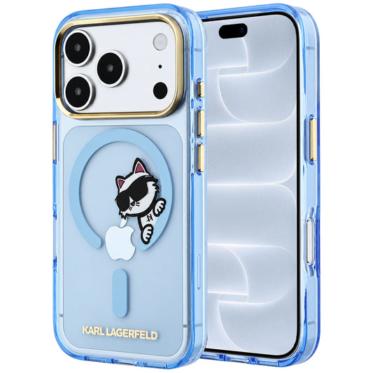 Custodia MagSafe per Apple iPhone 18 Pro / 17 Pro, Karl Lagerfeld, IML Peekaboo Print e Cornice Metallica, Blu