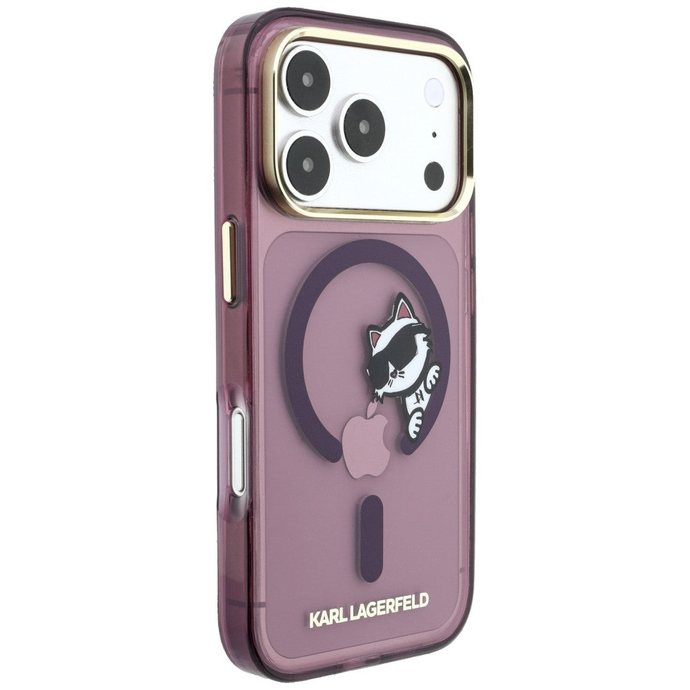 MagSafe Case for Apple iPhone 18 Pro / 17 Pro, Karl Lagerfeld, IML Peekaboo Print and Metal Frame, Burgundy