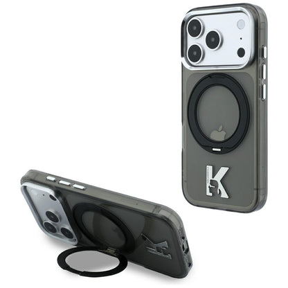 Custodia MagSafe per Apple iPhone 18 Pro / 17 Pro, Karl Lagerfeld, IML Ring Stand Kameo Metal, Nera