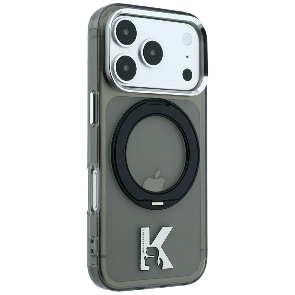 Custodia MagSafe per Apple iPhone 18 Pro / 17 Pro, Karl Lagerfeld, IML Ring Stand Kameo Metal, Nera