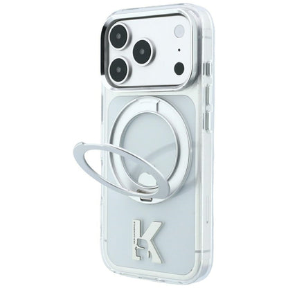 Custodia MagSafe per Apple iPhone 18 Pro / 17 Pro, Karl Lagerfeld, IML Ring Stand Kameo Metal, Trasparente