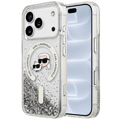 Custodia MagSafe per Apple iPhone 18 Pro / 17 Pro, Karl Lagerfeld, Liquid Glitter Karl & Choupette Head's, Trasparente