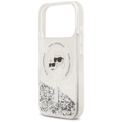 Custodia MagSafe per Apple iPhone 18 Pro / 17 Pro, Karl Lagerfeld, Liquid Glitter Karl & Choupette Head's, Trasparente