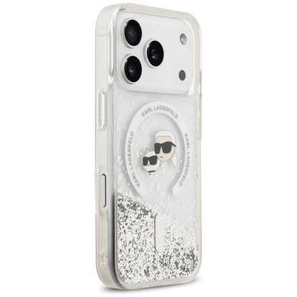 Custodia MagSafe per Apple iPhone 18 Pro / 17 Pro, Karl Lagerfeld, Liquid Glitter Karl & Choupette Head's, Trasparente