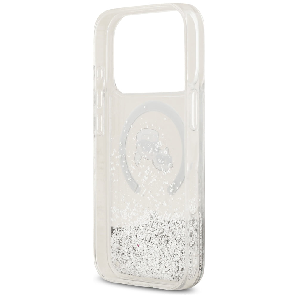 Custodia MagSafe per Apple iPhone 18 Pro / 17 Pro, Karl Lagerfeld, Liquid Glitter Karl & Choupette Head's, Trasparente