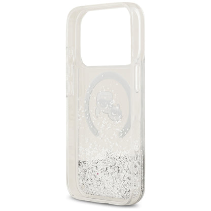 Custodia MagSafe per Apple iPhone 18 Pro / 17 Pro, Karl Lagerfeld, Liquid Glitter Karl & Choupette Head's, Trasparente