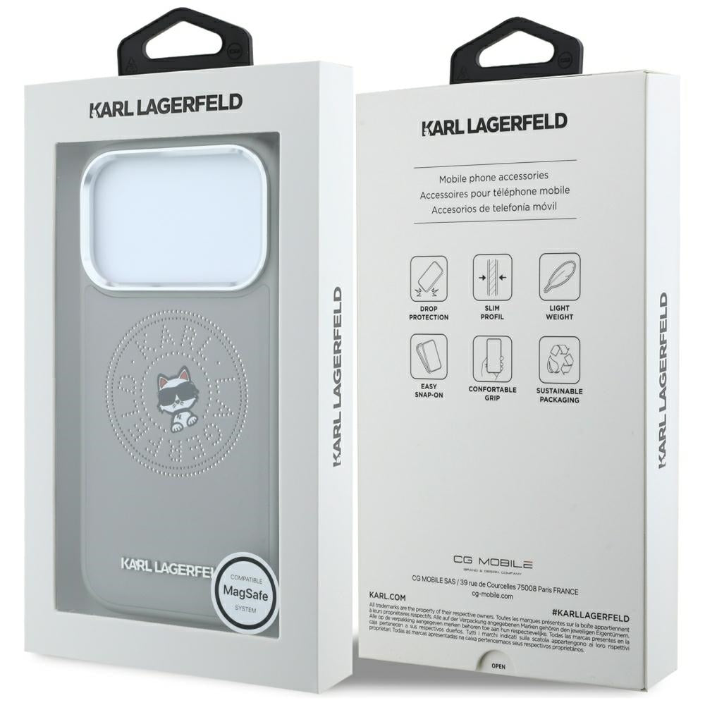 Custodia MagSafe per Apple iPhone 18 Pro / 17 Pro, Karl Lagerfeld, Point and Choupette Sketch, Grigio