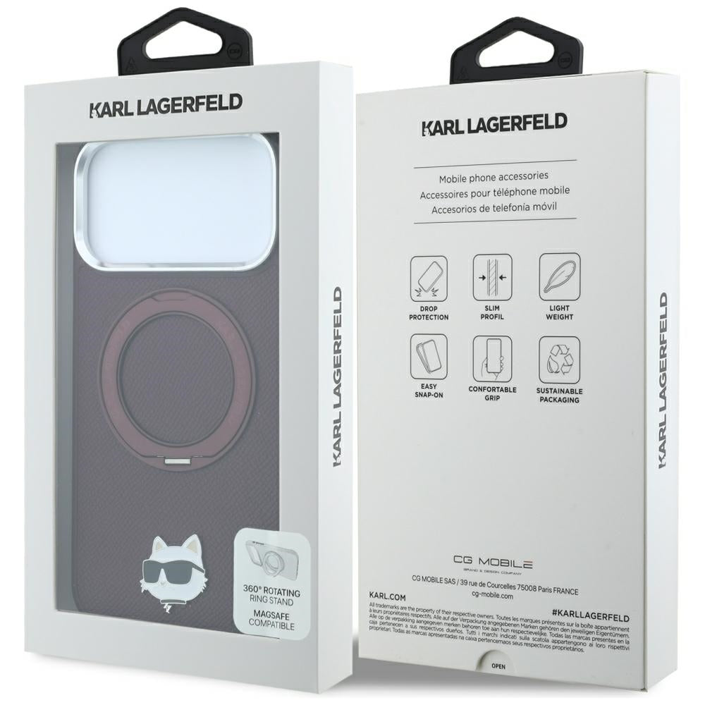 Custodia MagSafe per Apple iPhone 18 Pro / 17 Pro, Karl Lagerfeld, Ring Stand 360 Choupette Pin, Vinaccia