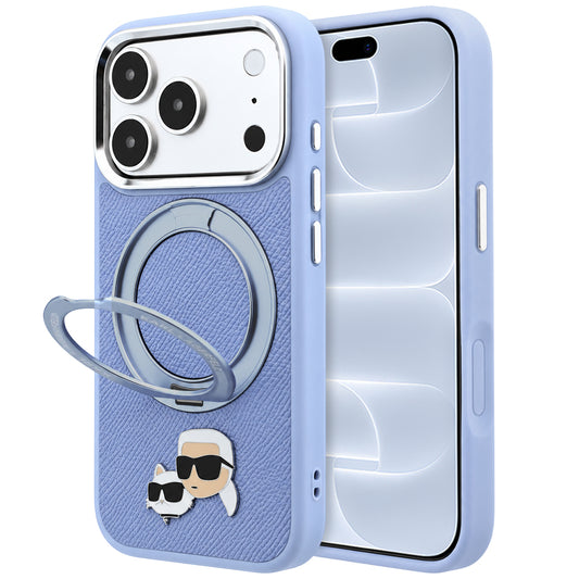 Custodia MagSafe per Apple iPhone 18 Pro / 17 Pro, Karl Lagerfeld, Ring Stand 360 Karl & Choupette Pin, Bleu