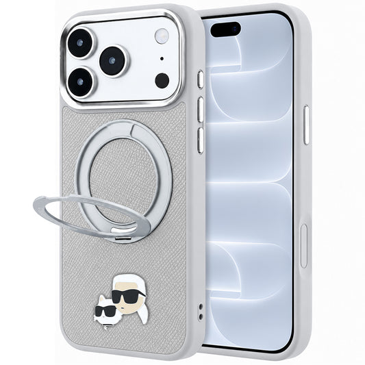 Custodia MagSafe per Apple iPhone 18 Pro / 17 Pro, Karl Lagerfeld, Ring Stand 360 Karl & Choupette Pin, Grigia