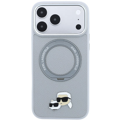 Custodia MagSafe per Apple iPhone 18 Pro / 17 Pro, Karl Lagerfeld, Ring Stand 360 Karl & Choupette Pin, Grigia
