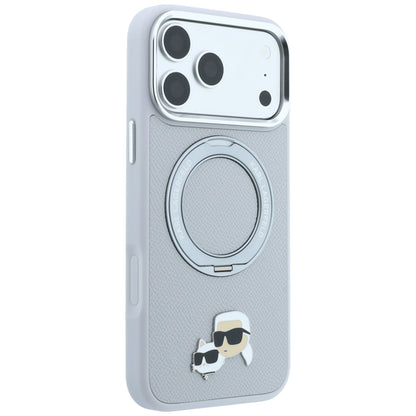 Custodia MagSafe per Apple iPhone 18 Pro / 17 Pro, Karl Lagerfeld, Ring Stand 360 Karl & Choupette Pin, Grigia