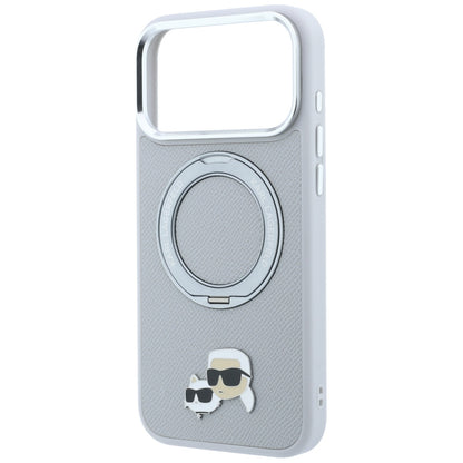 Custodia MagSafe per Apple iPhone 18 Pro / 17 Pro, Karl Lagerfeld, Ring Stand 360 Karl & Choupette Pin, Grigia