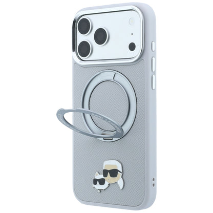 Custodia MagSafe per Apple iPhone 18 Pro / 17 Pro, Karl Lagerfeld, Ring Stand 360 Karl & Choupette Pin, Grigia