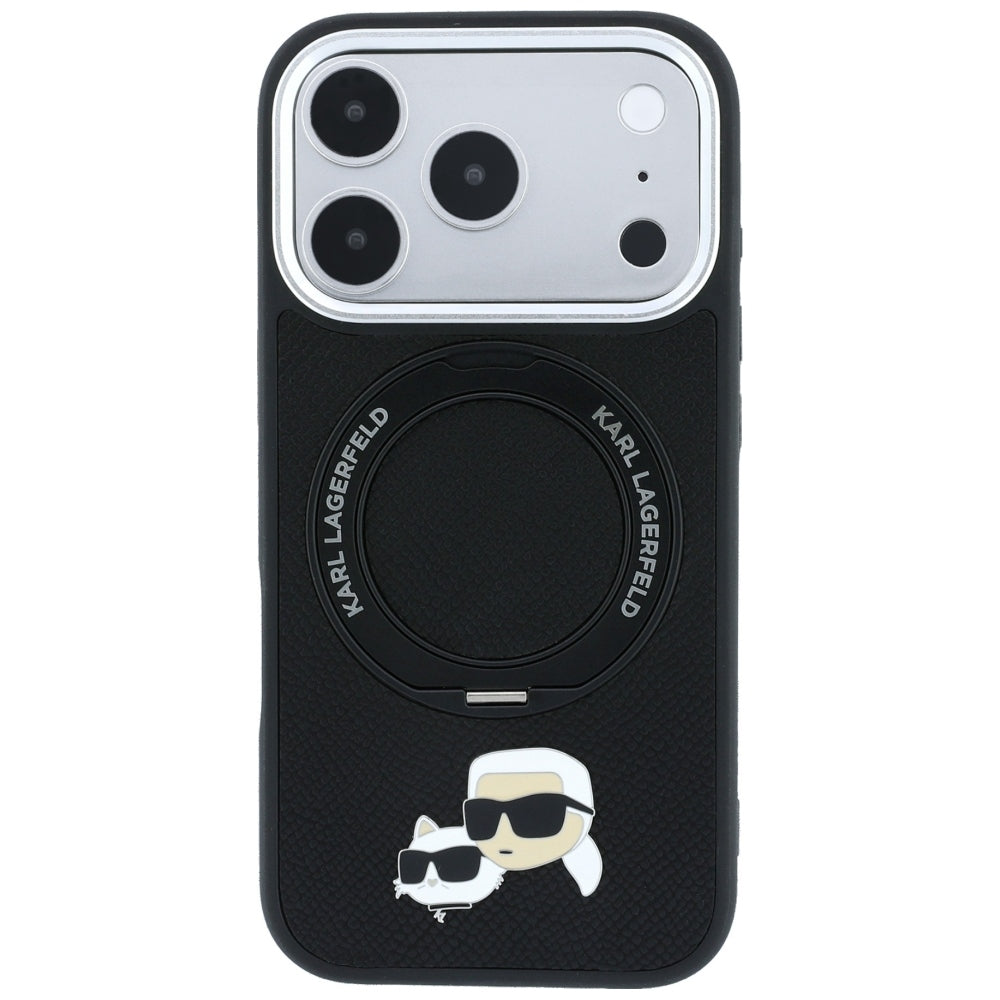 Custodia MagSafe per Apple iPhone 18 Pro / 17 Pro, Karl Lagerfeld, Ring Stand 360 Karl & Choupette Pin, Nera