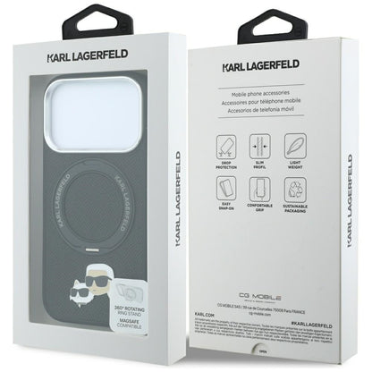 Custodia MagSafe per Apple iPhone 18 Pro / 17 Pro, Karl Lagerfeld, Ring Stand 360 Karl & Choupette Pin, Nera