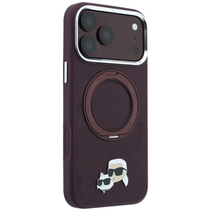 Custodia MagSafe per Apple iPhone 18 Pro / 17 Pro, Karl Lagerfeld, Ring Stand 360 Karl & Choupette Pin, Vinaccia