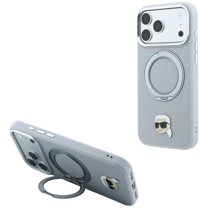 Custodia MagSafe per Apple iPhone 18 Pro / 17 Pro, Karl Lagerfeld, Ring Stand 360 Karl Pin, Grigio