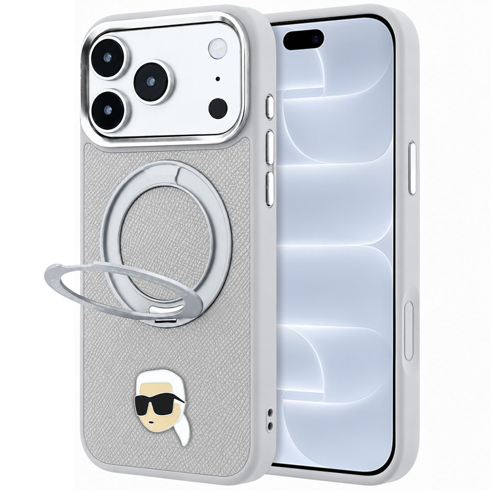 Custodia MagSafe per Apple iPhone 18 Pro / 17 Pro, Karl Lagerfeld, Ring Stand 360 Karl Pin, Grigio