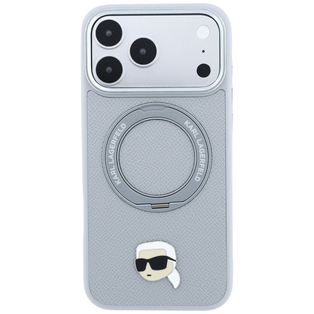 Custodia MagSafe per Apple iPhone 18 Pro / 17 Pro, Karl Lagerfeld, Ring Stand 360 Karl Pin, Grigio