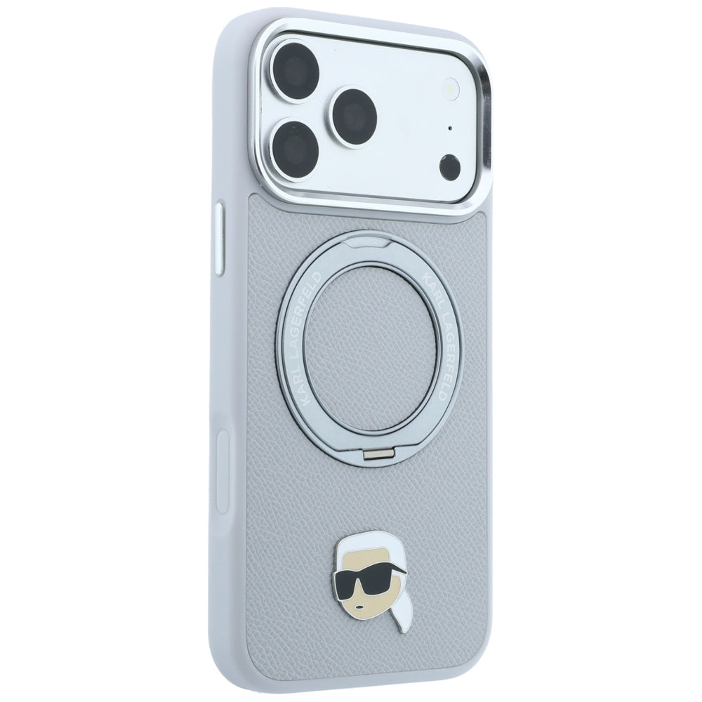 Custodia MagSafe per Apple iPhone 18 Pro / 17 Pro, Karl Lagerfeld, Ring Stand 360 Karl Pin, Grigio