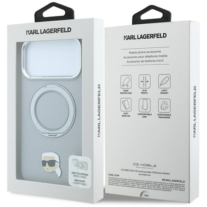 Custodia MagSafe per Apple iPhone 18 Pro / 17 Pro, Karl Lagerfeld, Ring Stand 360 Karl Pin, Grigio