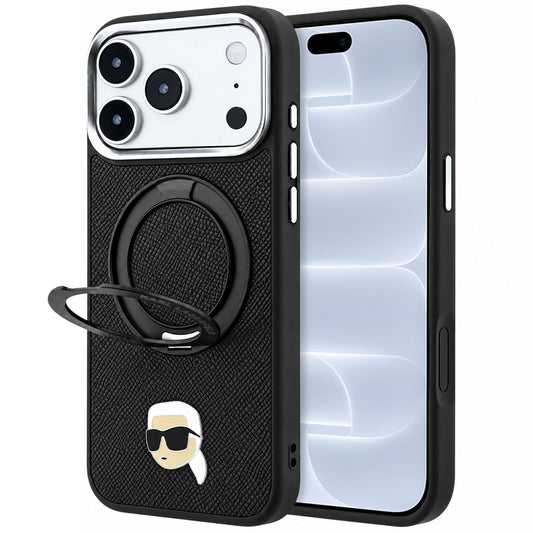 Custodia MagSafe per Apple iPhone 18 Pro / 17 Pro, Karl Lagerfeld, Ring Stand 360 Karl Pin, Nera