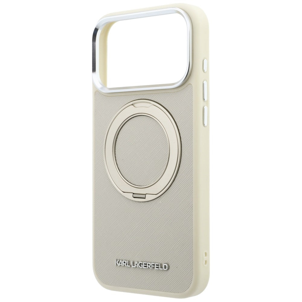 Custodia MagSafe per Apple iPhone 18 Pro / 17 Pro, Karl Lagerfeld, Ring Stand 360 Saffiano, Beige