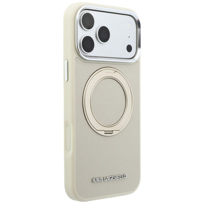 Custodia MagSafe per Apple iPhone 18 Pro / 17 Pro, Karl Lagerfeld, Ring Stand 360 Saffiano, Beige